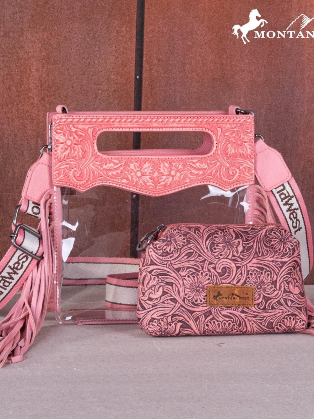 Montana West Western Fringe Stadium Clear Crossbody Bag with Detachable Pouch